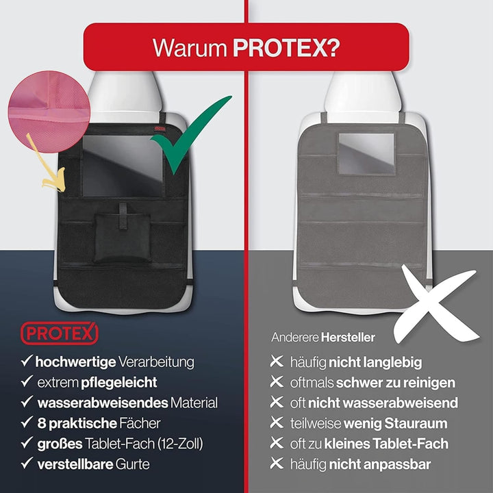 PROTEX© Rückenlehnenschutz Organizer [Testsieger 2025] 100 Tage risikofrei testen - Auto Rücksitz Or