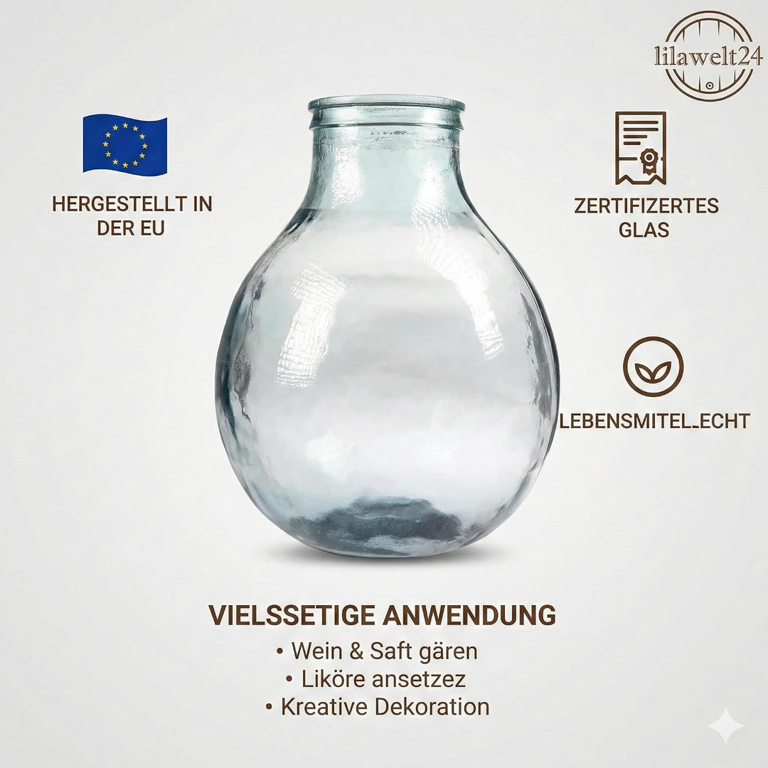 Glasballon Set +Gummikappe+ GÄRRÖHRCHEN Weinballon Flasche Glasflasche Gallone Gärbehälter Glasgärba