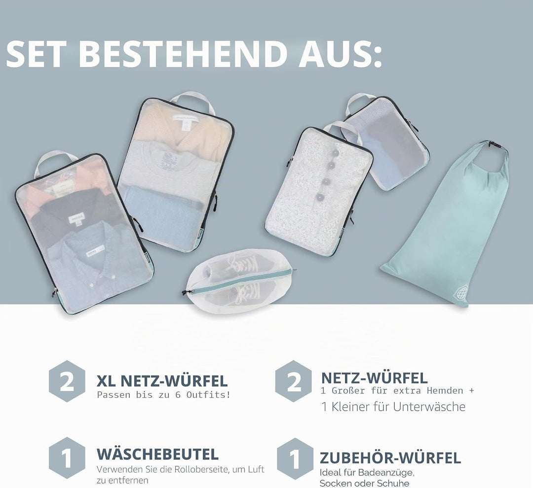 Grosses Packwürfel-Set mit durchsichtigem Netz, Kompressions-Verpackungswürfel, Reise-Organizer (sta