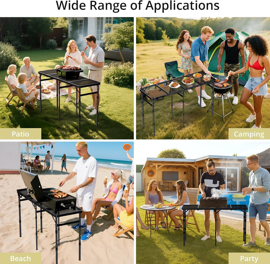 Anbte Grilltisch Klappbar 116x40cm Metallgitter Tischplatte 4-Fach, Schwarz Schwarz 116x40x70cm, Sch