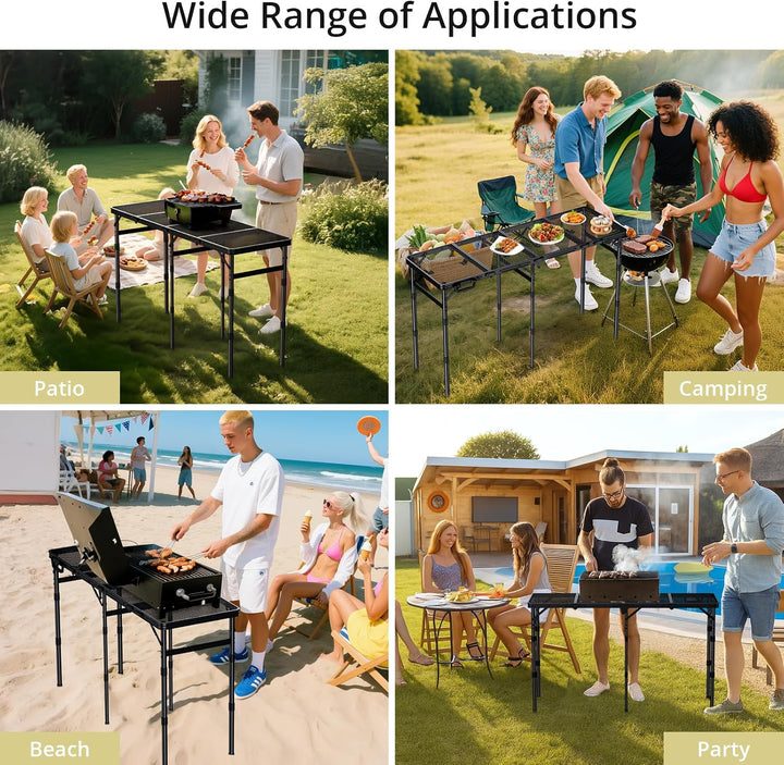 Anbte Grilltisch Klappbar 116x40cm Metallgitter Tischplatte 4-Fach, Schwarz Schwarz 116x40x70cm, Sch