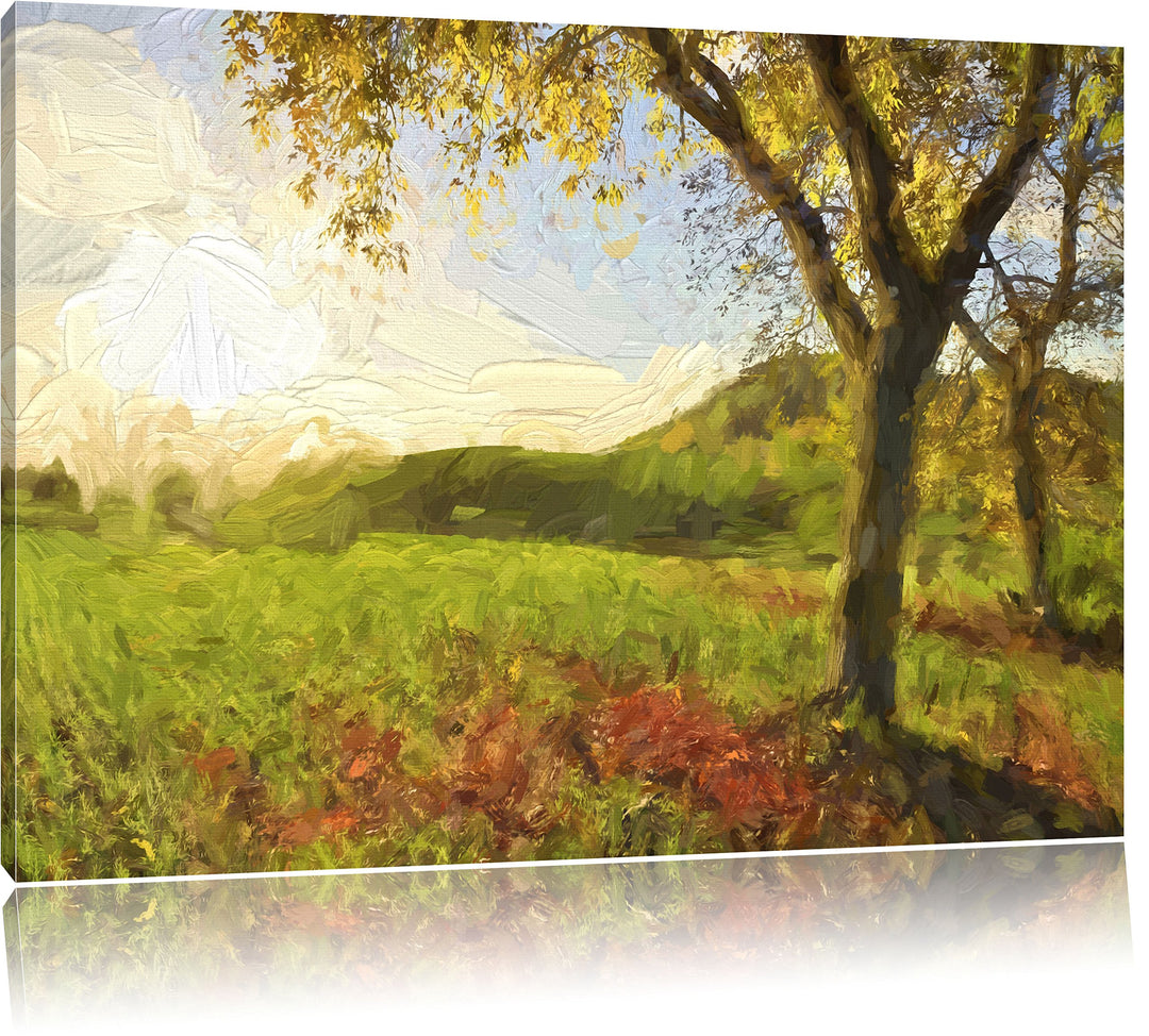 Pixxprint Landschaft im Herbst Kunst / 100x70cm Leinwandbild bespannt auf Holzrahmen/Wandbild Kunstd
