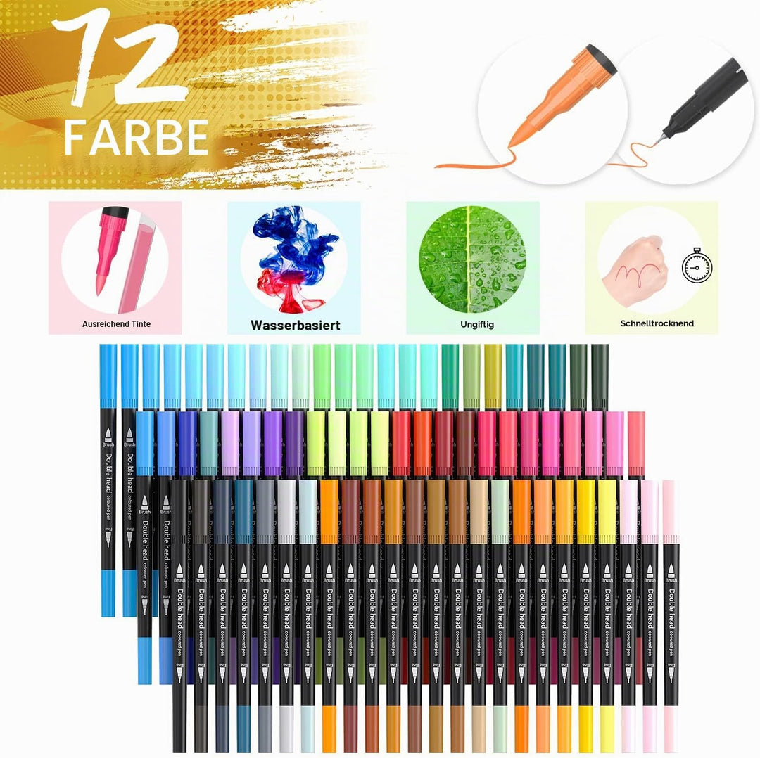 TrendGate Dual Brush Pen Set, 72 Farben Fineliner und Pinselstifte Set, Doppel Filzstifte Dicke und