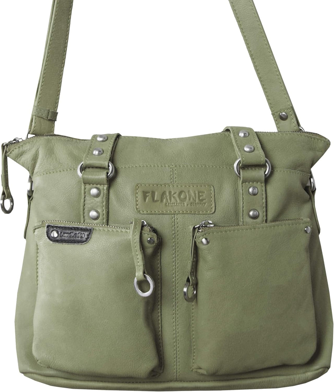 LL Baron of MALTZAHN Damen Schultertaschen FLAKONE Bluegrey-Taupe Shopper-718 aus Leder incl. Lederp