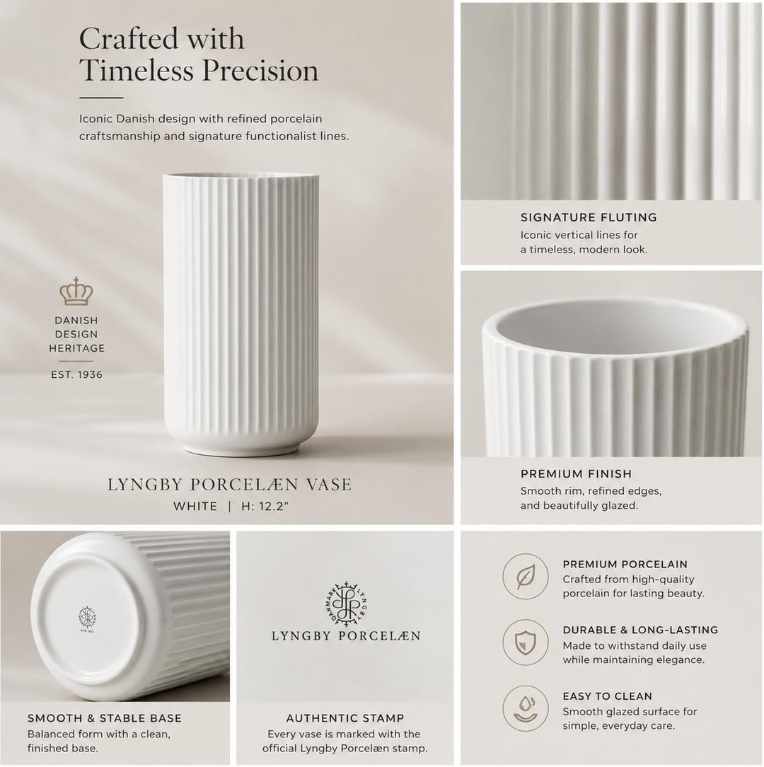 Lyngby Porcelæn Vase H31 cm Lyngby Designklassiker Zeitloses Design, Weiss H31 cm Weiss, H31 cm Weis