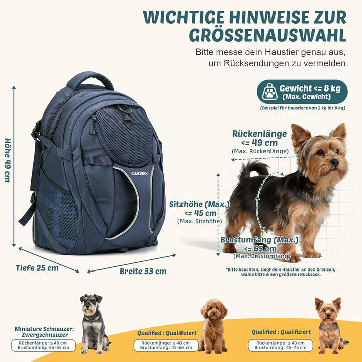 Hunderucksack Wandern bis 8KG, Ergonomischer Katzenrucksack mit Laptopfach & Bequemes Sitzkissen, be