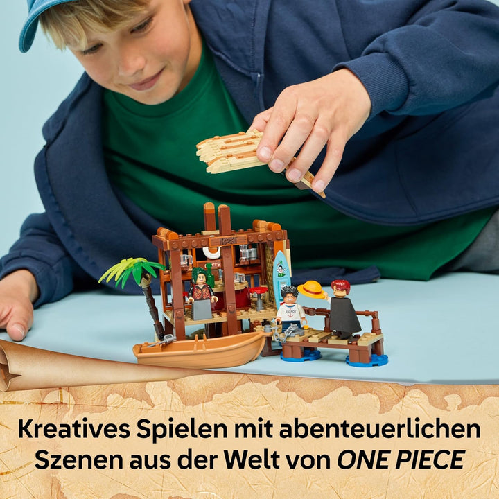 LEGO ONE Piece Windmühlendorf-Hütte - Spielzeug mit Boot, Jungen Ruffy, Shanks & Makino Minifiguren
