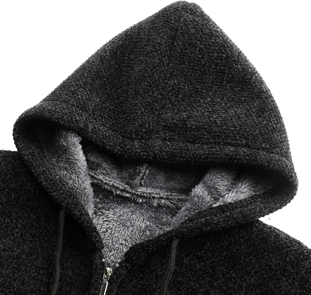 Herren Strickjacke mit Kapuze Lang Gefüttert Cardigan Grobstrick Kapuzenjacke Kapuzenpullover Winter