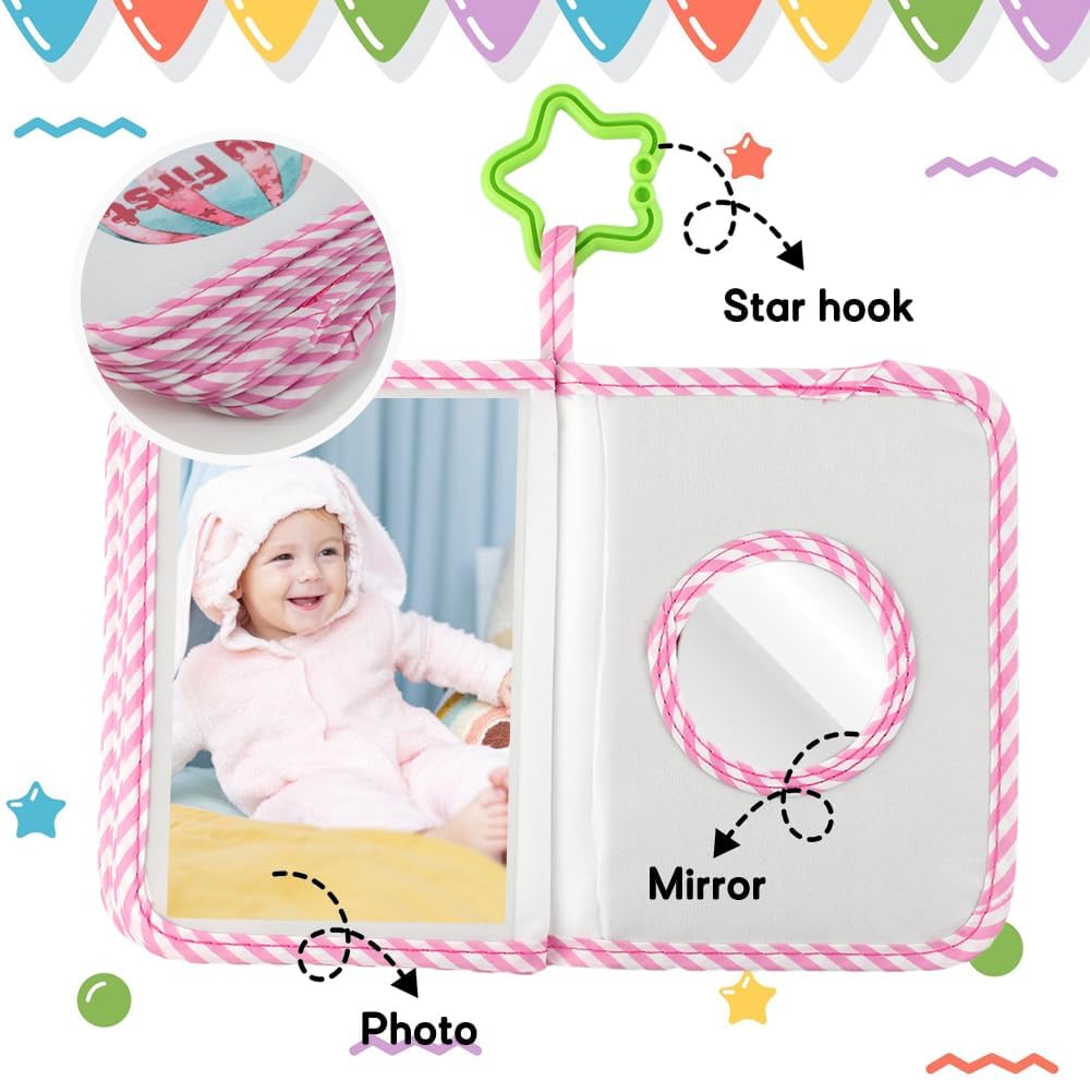 Baby Fotoalbum Stoff Kinder Kleines Fotoalbum Einsteckalbum mit Sicherheitsspiegel, für Kleinkinder,
