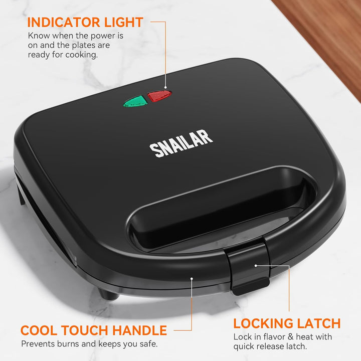 Snailar Sandwichtoaster, Sandwichmaker mit Dreieckplatten, 2 Scheiben toast maschine, Antihaft, Kühl