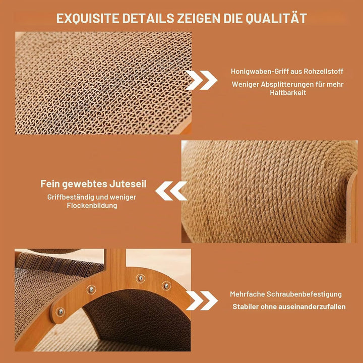 Katzenkratzer Karton, Natürliches Sisal-Kratzbrett mit Ball, Gewölbtes Brückendesign, Kaninchen Krat