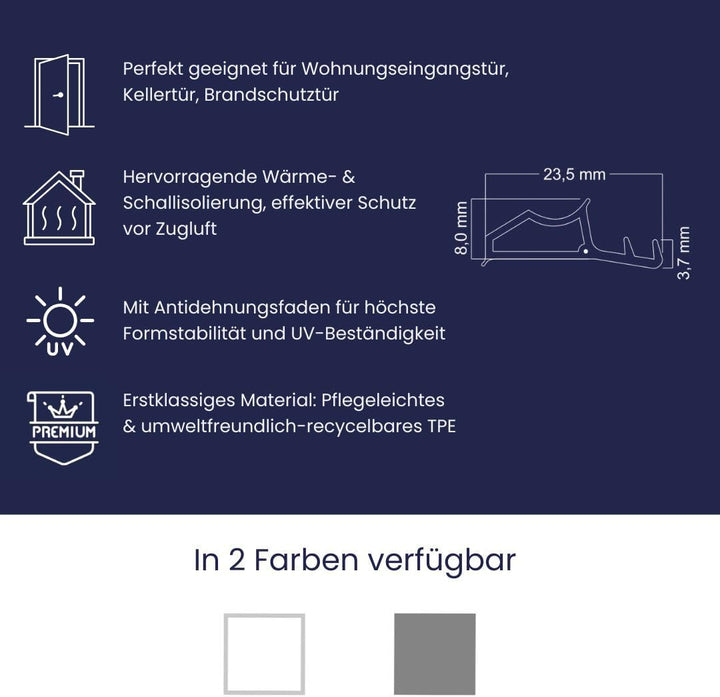 Stahlzargendichtung Grau 10m - gegen Zugluft Lärm & Staub spart Heizkosten Dichtung Dichtungshöhe 8m