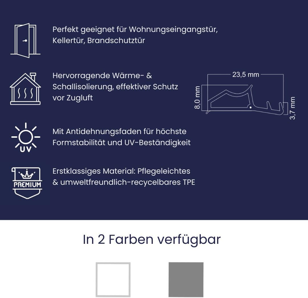 Stahlzargendichtung Grau 25m - gegen Zugluft Lärm & Staub spart Heizkosten Dichtung Dichtungshöhe 8m