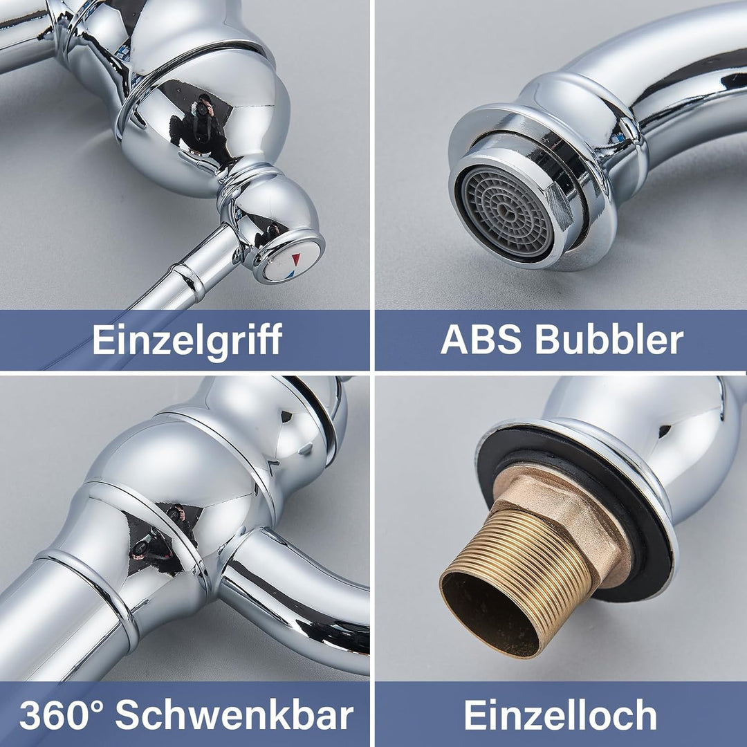 Rozin Wasserhahn Bad Chrom Hoch Waschtischarmatur 360°Schwenkbar Einhebel Waschbecken Armaturen Wasc