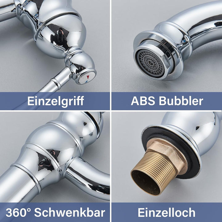Rozin Wasserhahn Bad Chrom Hoch Waschtischarmatur 360°Schwenkbar Einhebel Waschbecken Armaturen Wasc