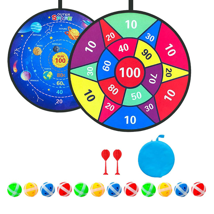 Sarini 72 cm doppelseitiges Dartboard-Set mit 12 Klebebällen, 2 Dartpfeilen, Partyspiele für drinnen