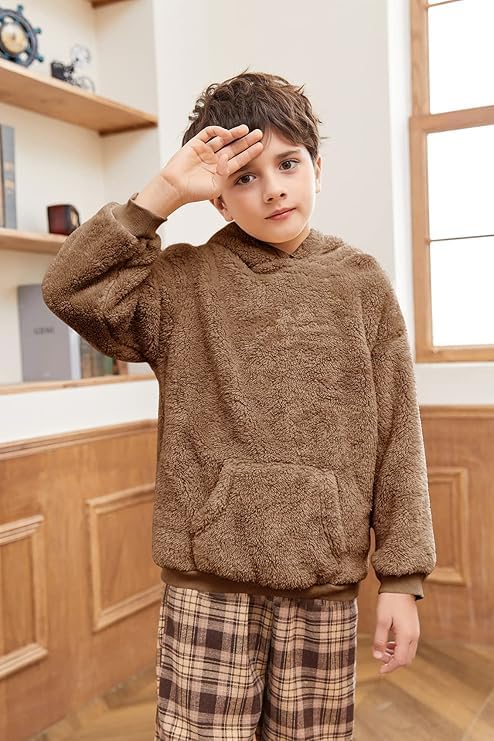 Haloumoning Kapuzenpullover Kinder Teddy Fleece Hoodie Unisex Warm Sherpa Sweatershirt Mädchen Junge