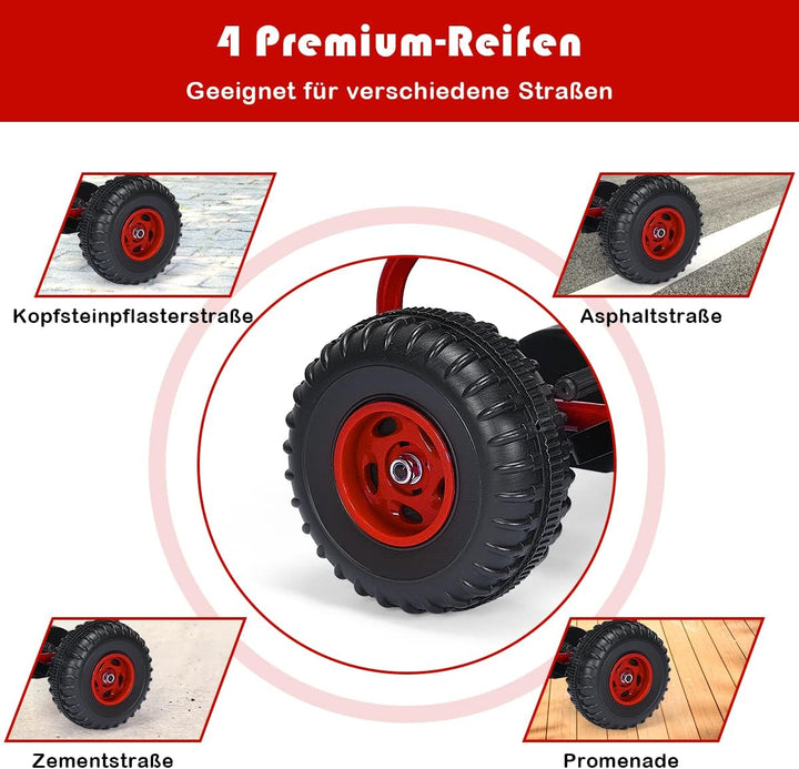 RELAX4LIFE Kinder Gokart mit Handbremse & verstellbarem Sitz, Tretauto mit hohem Sicherheitstandard,
