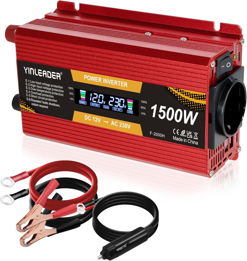 Spannungswandler 750 W/1500 W 12 V 220 V Konverter 12 V 230 V LCD 2 USB Spannungswandler 12 V 220 V,