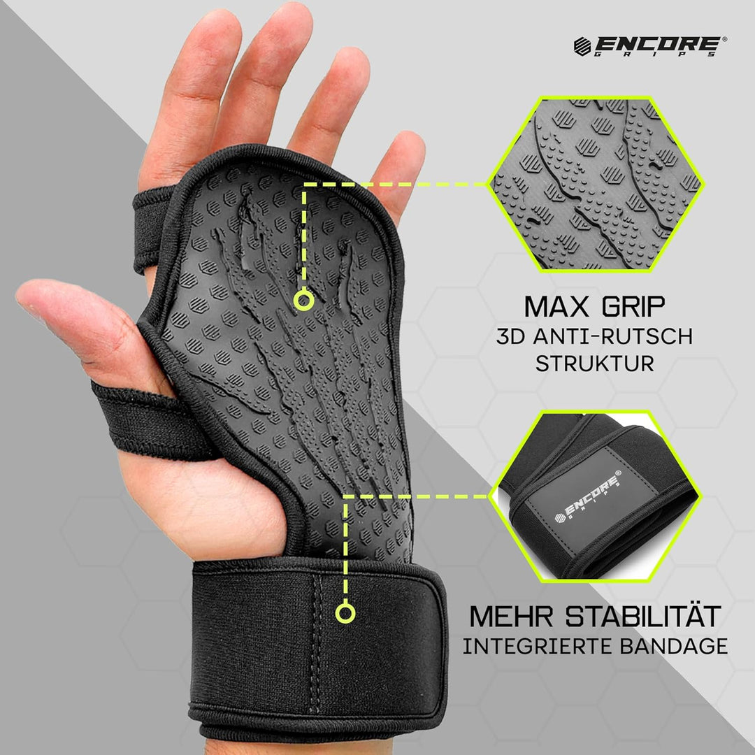 Griffpolster Kraftsport Herren & Damen – Fitness Handschuhe Alternative offen, 3D Gummi Antirutschfl