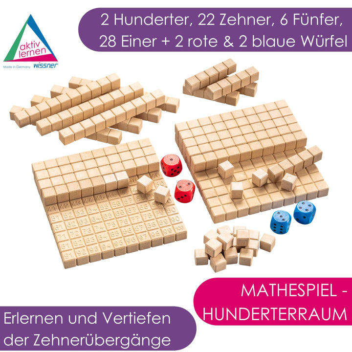 WISSNER® Mathespiel Hunderterraum aus RE-Wood® - Nachhaltiges Lernspiel für Kinder- Made in Germany