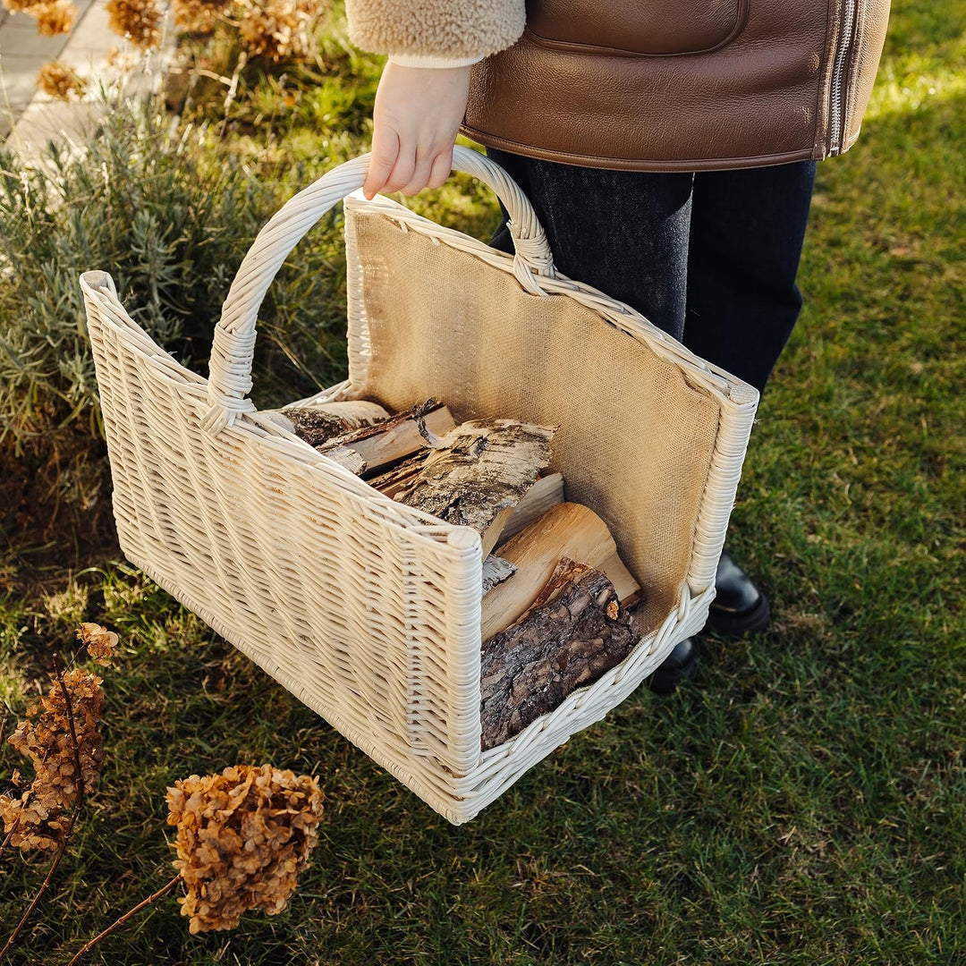 Creative Home Gross Kaminkorb Weiss Holzkorb Kaminholzkorb Rattan | 50 x 34 x 50 cm | Aufbewahrung R
