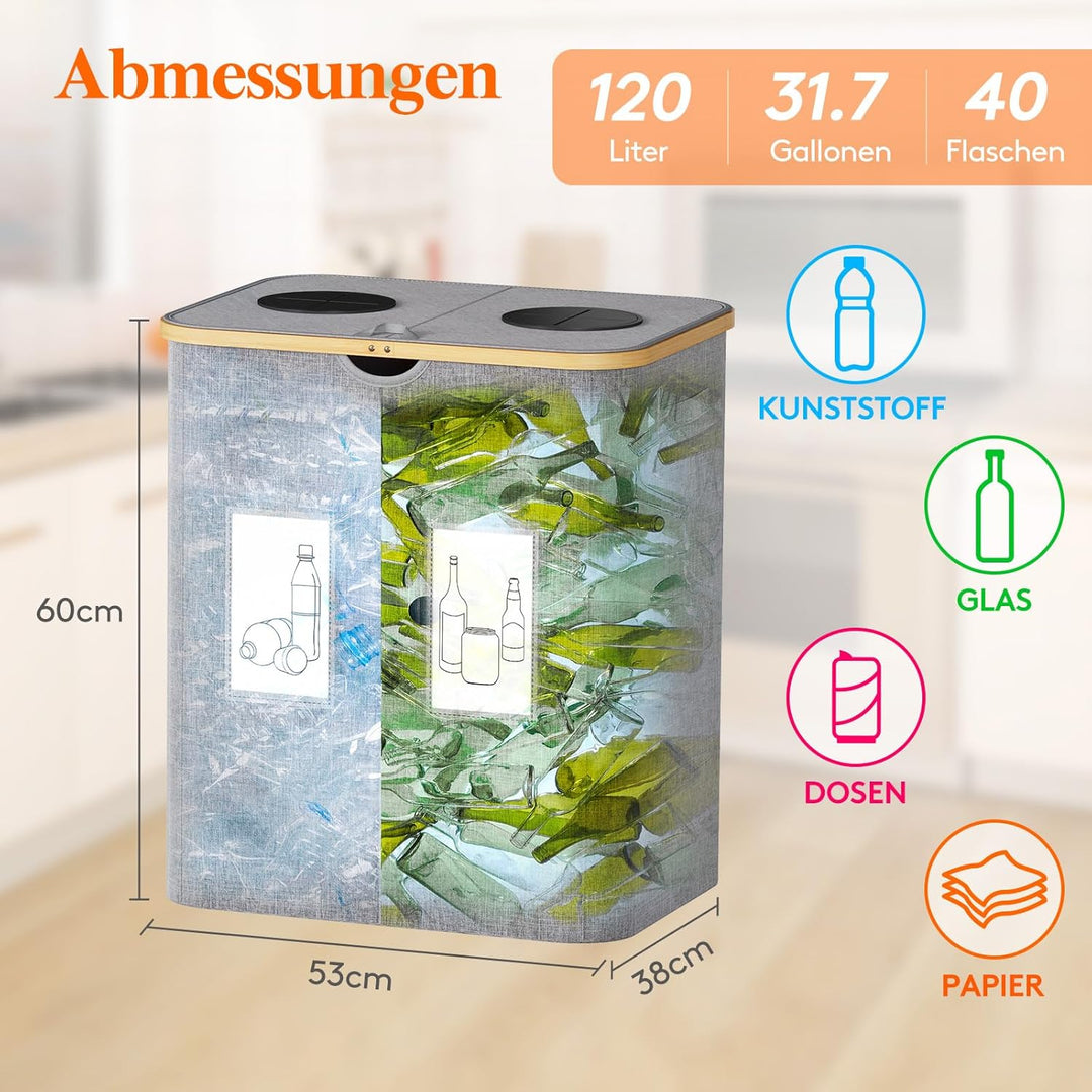 Lifewit 120L Pfandflaschen Sammelbehälter, Flaschen Organizer mit Deckel, Flaschensammler Leergut 2