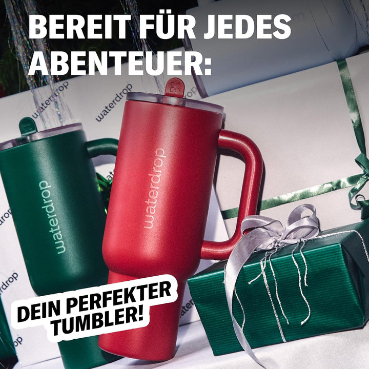 waterdrop® Thermobecher mit Strohhalm 1,1L – Auslaufsichere, robuste Trinkflasche mit aufklappbarem