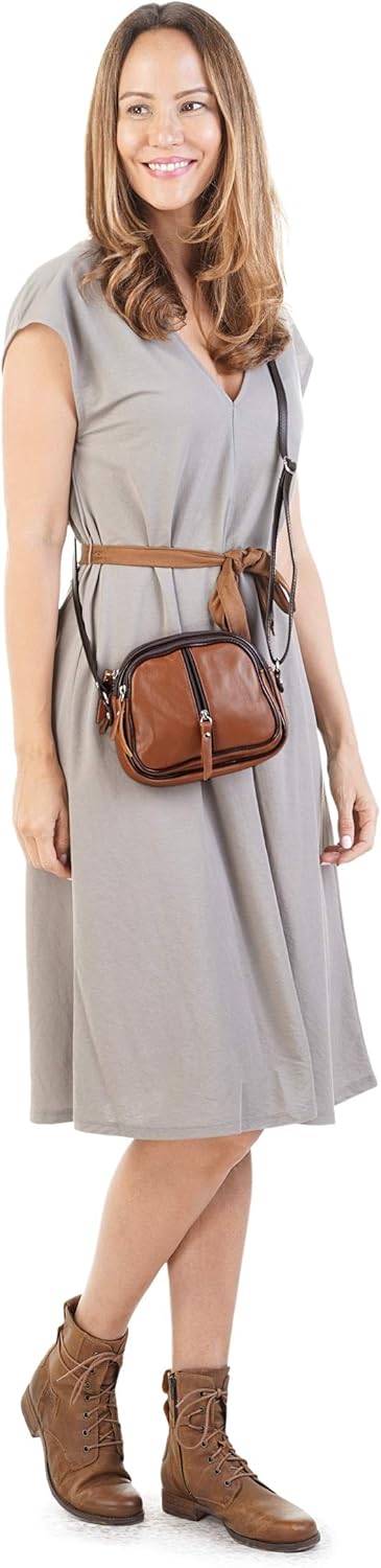 Umhängetasche Echt Leder Damen Made in Italy | kleine Abendtasche | elegante Partytasche mit 3 Fäche