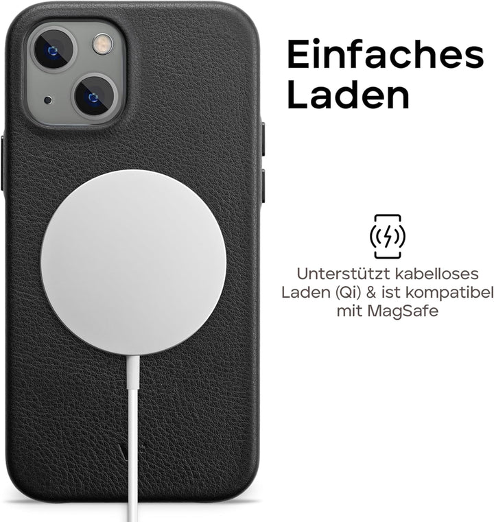 WIIUKA Hülle für iPhone 13, Deutsches Leder, Lederhülle extra Dünn, Premium Handyhülle, Case, Qi, Sc