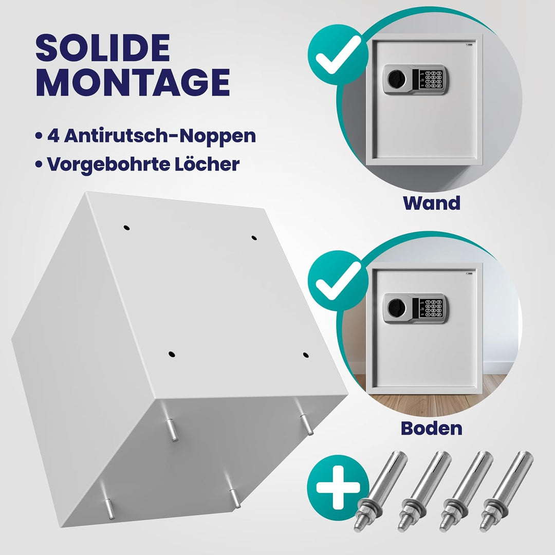 DEUBA® XXL elektr. Tresor 35x40x40cm 4mm Türstärke Doppelstahlbolzen Innenbeleuchtung inkl. Montagem