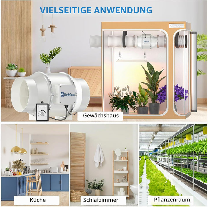 Hon&amp;Guan 150mm EC Rohrventilator mit Regler, 647m³/h Inliner Rohrlüfter, Abluftventilator für Growbo