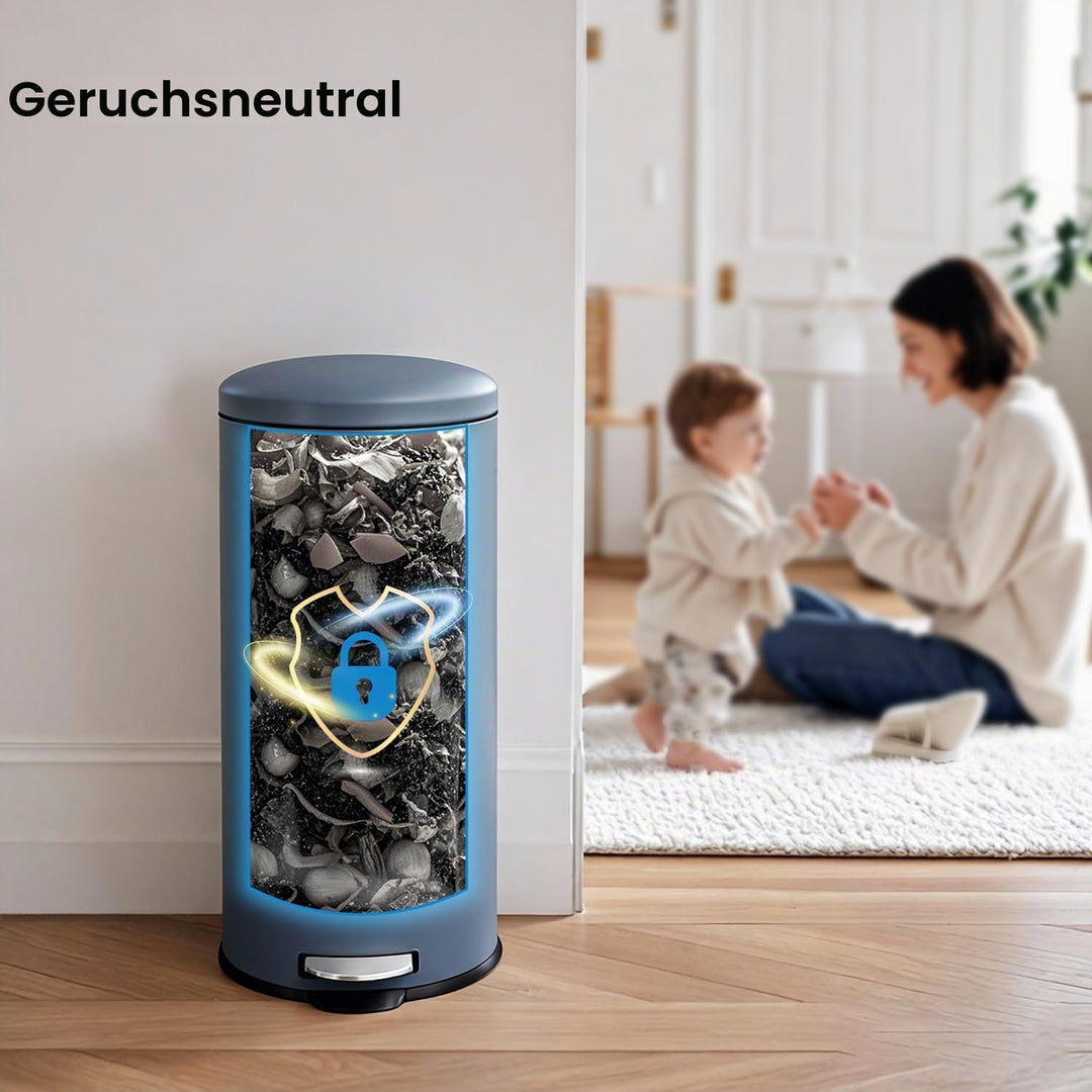 Mülleimer,30L Tretmülleimer mit Softclose-Deckel,30 Liter Abfalleimer mit Fusspedal,Rund Mülleimer m