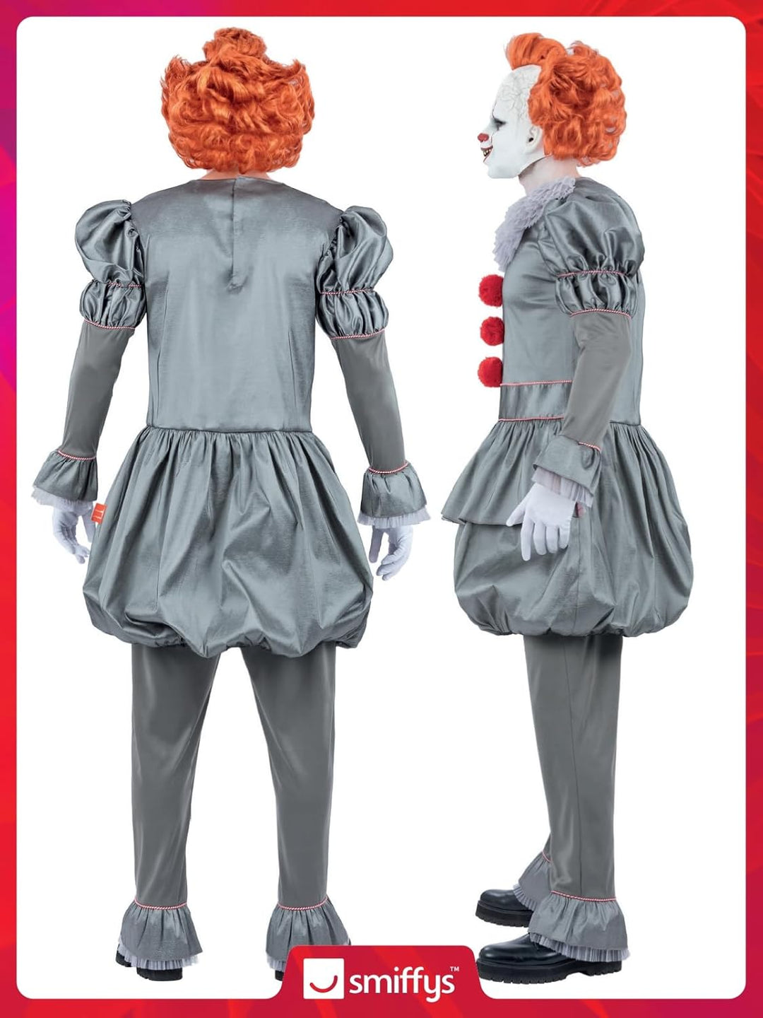 Smiffys IT Chapter Two Pennywise Kostüm für Erwachsene, Oberteil mit Nackenrüschen und Hose, grau, o