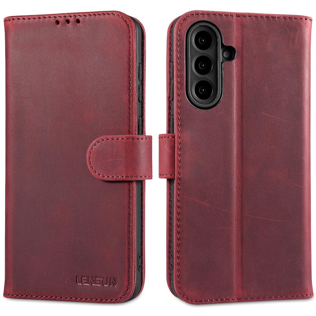 LENSUN Lederhülle für Samsung Galaxy A56 Echtleder, Hülle [Echtes Leder][Kartenfach][RFID][Brieftasc