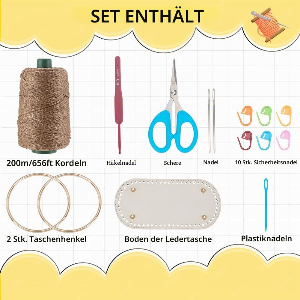 INFUNLY DIY Häkeltaschen Set Für Anfänger Hellkhaki Häkelset Für Tragetaschen Mit Video Tutorials Hä