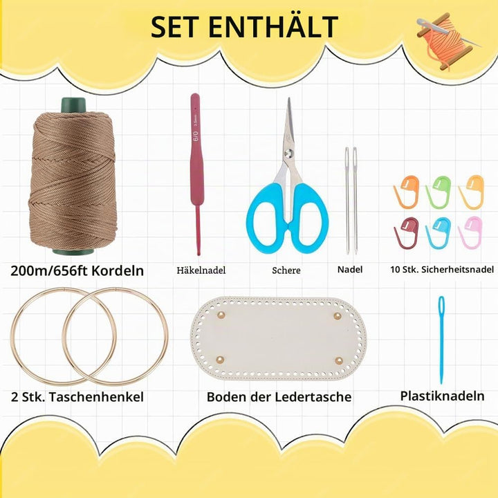 INFUNLY DIY Häkeltaschen Set Für Anfänger Hellkhaki Häkelset Für Tragetaschen Mit Video Tutorials Hä
