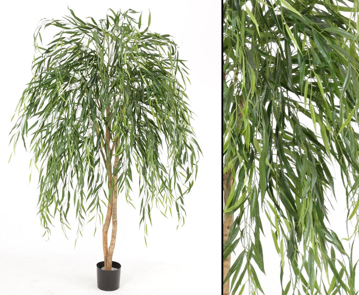 Trauerweide Kunstbaum, ca. 185cm hoch mit Naturstamm - Grosser künstlicher Weidenbaum mit Echtholz S