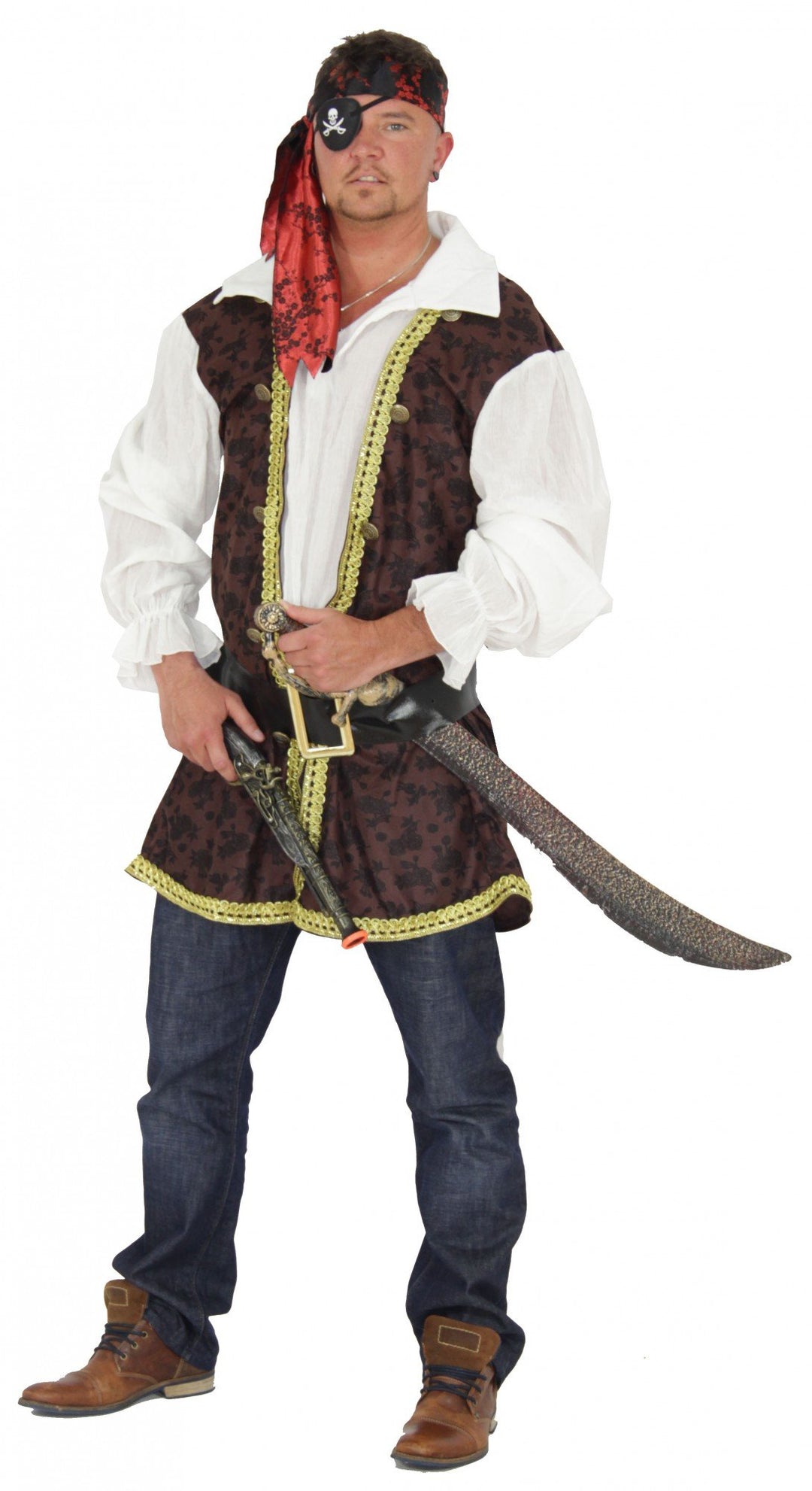 Foxxeo Piraten Kostüm für Herren mit Gürtel Oberteil und Kopfband für Fasching und Karneval Grösse L