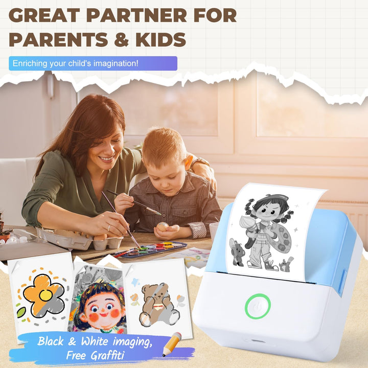 PRAOAHEI Mini Drucker, Tragbarer Thermodrucker mit 10 Rollen Druckerpapier | Bluetooth Etikettendruc