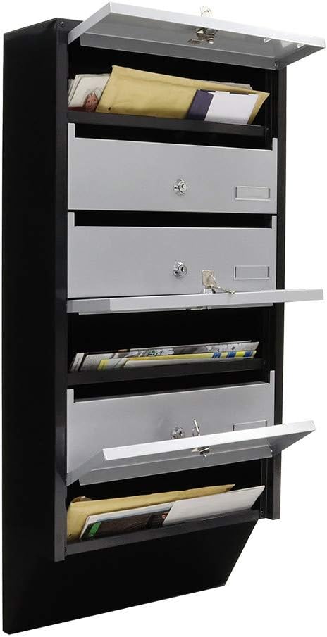 Profirst Quarten 6 Briefkastenanlage Stahl Silber/schwarz Zylinderschloss Namensschildhalter für 6 P
