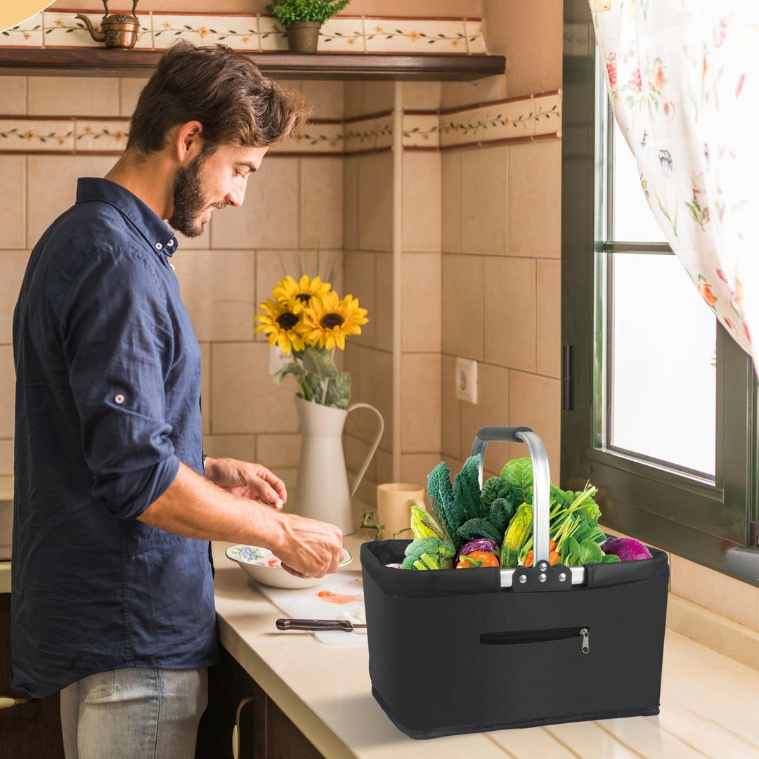 Einkaufskorb Faltbar 25L,Einkaufskorb Klein Mit Gepolsterte Griffe Und ReissVerschlusstasche,Einkauf