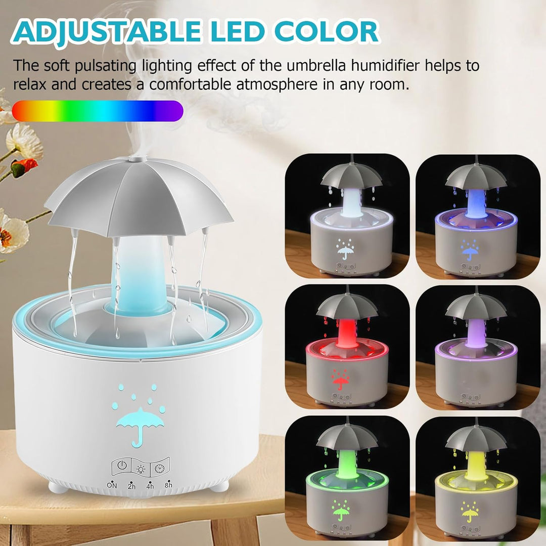 Regenschirm Luftbefeuchter: 300ml Rotierender Luftbefeuchter mit Fernbedienung, 7-Farben LED Aromath