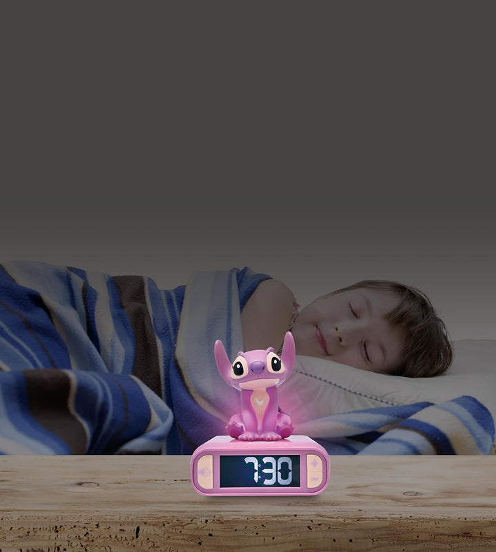 Lexibook, Disney Stitch, Angel Nachtlicht-Wecker, Töne und Melodien, hintergrundbeleuchteter LCD-Bil