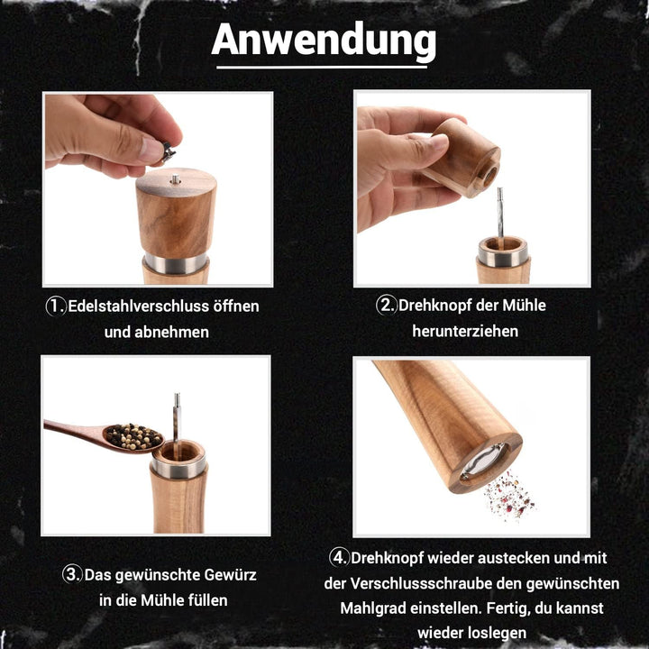 AUROMA Salz & Pfeffermühlen Set aus hochwertigem Akazienholz gefertigt | Modernes Design | Geschenki