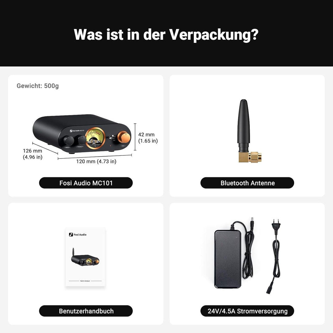 Fosi Audio MC101 Bluetooth 5.3 Hi-Fi Verstärker mit VU Meter, 100W x 2 Stereo Verstärker 2 Kanal mit