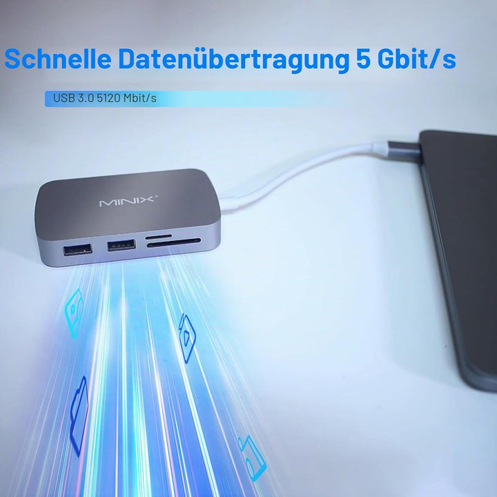 MINIX USB C Adapter, 7 in 1 USB C Hub Muliport Adapter 4K HDMI, Gigabit Ethernet, 2 USB 3.0, 100W PD