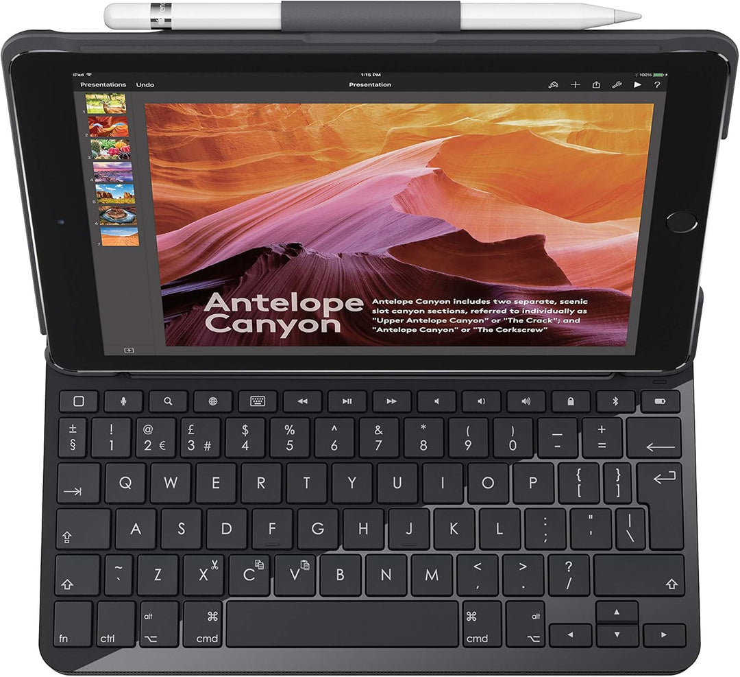 Logitech Slim Folio iPad Hülle mit Kabelloser Bluetooth Tastatur, Für’s iPad der 5. & 6. Generation