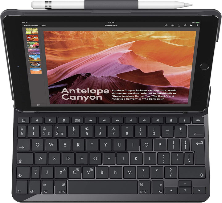 Logitech Slim Folio iPad Hülle mit Kabelloser Bluetooth Tastatur, Für’s iPad der 5. & 6. Generation