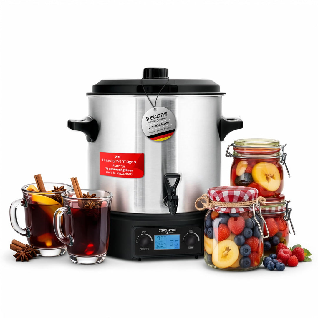 Stagecaptain GWK-27D Glühweinkocher - Digitaler Einkochautomat mit 27 Liter - LCD-Anzeige - 2000 Wat